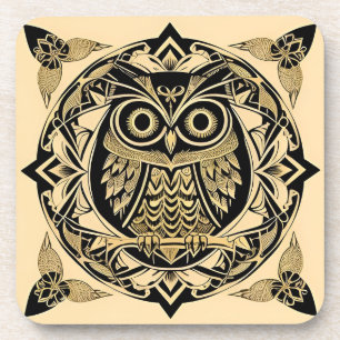 Dessous-de-verre Hibou Ornemental Doré avec Motif Décoratif
