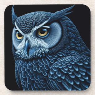Dessous-de-verre Hibou Sérieux Bleu et Noir 
