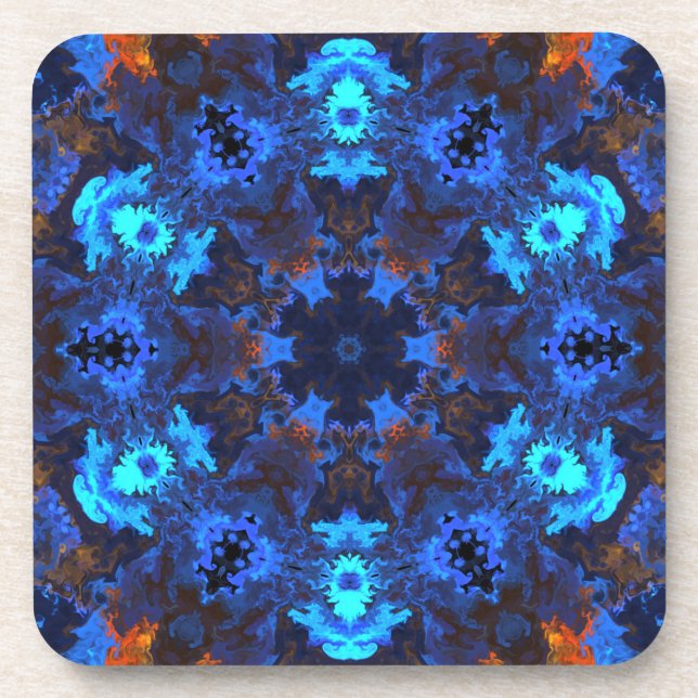 Dessous-de-verre Hippie psychédélique bleu et orange (Devant)