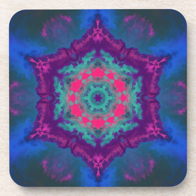 Dessous-de-verre Hippie psychédélique bleu violet et rose (Devant)