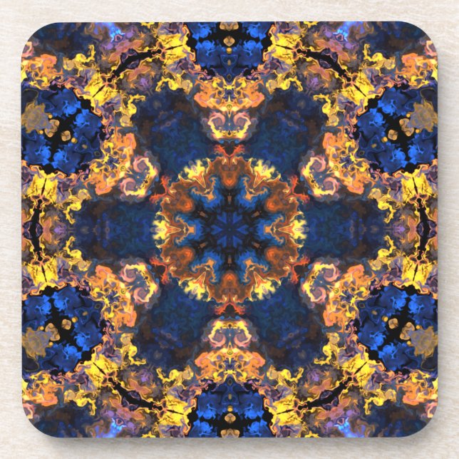 Dessous-de-verre Hippie psychédélique jaune et bleu (Devant)