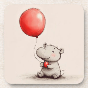 Dessous-de-verre Hippo bébé doux avec ballon rouge