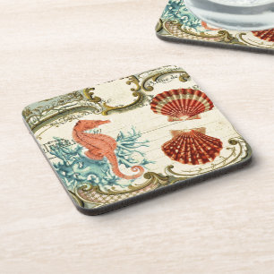 Dessous-de-verre hippocampe de coquillages vintages français