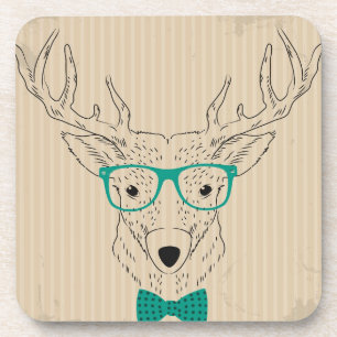 Dessous-de-verre Hipster Reindeer Elk avec des lunettes grungy Noël