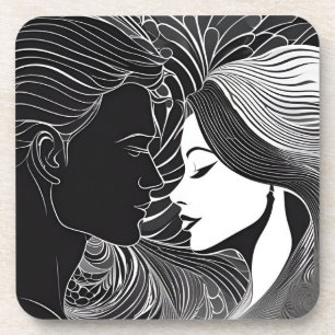 Dessous-de-verre Histoire d'amour noire et blanche Baiser romantiqu