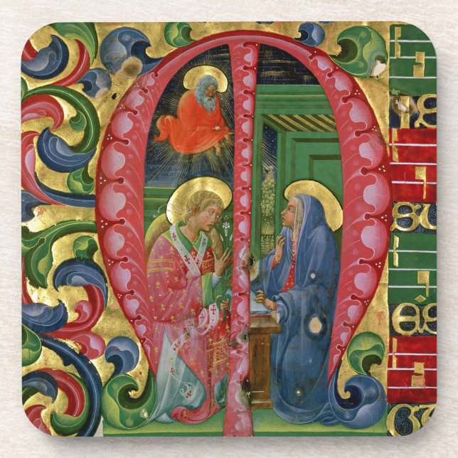Dessous-de-verre Historiated parafent "M" dépeignant l'annonce (Devant)