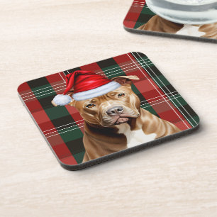 Dessous-de-verre Hiver Thème Brown Pitbull Chien rouge Vacances Pla