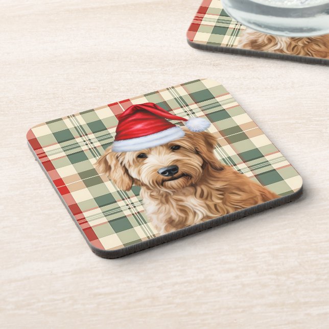 Dessous-de-verre Hiver Thème Goldendoodle Chien Vacances Plaid (Côté gauche)