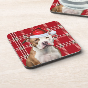 Dessous-de-verre Hiver Thmé Staffordshire Chien Red Holiday Plaid