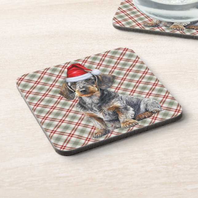 Dessous-de-verre Holiday Plaid Wire Hair Dachshund Santa Dog (Côté gauche)