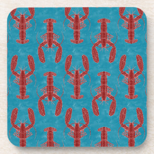Dessous-de-verre Homard tribal rouge sur bleu marine