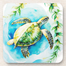 Honu hawaïen avec plumeria et aquarelle de maïs