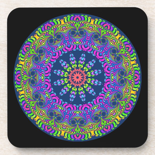 Dessous-de-verre Horloge Mandala - néon 2 (Devant)