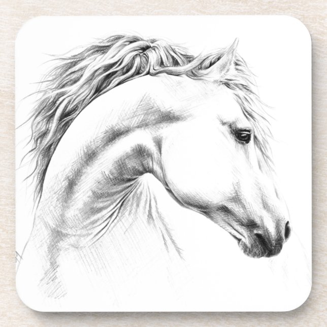 Dessous-de-verre Horse portrait pencil drawing Equestrian art (Devant)