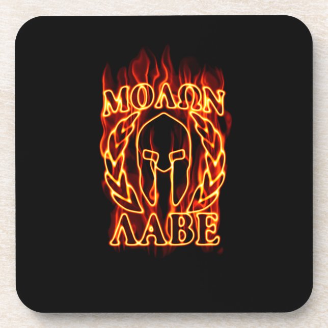 Dessous-de-verre Hot Molon Labe Warrior Mask Laurels on Fire (Devant)