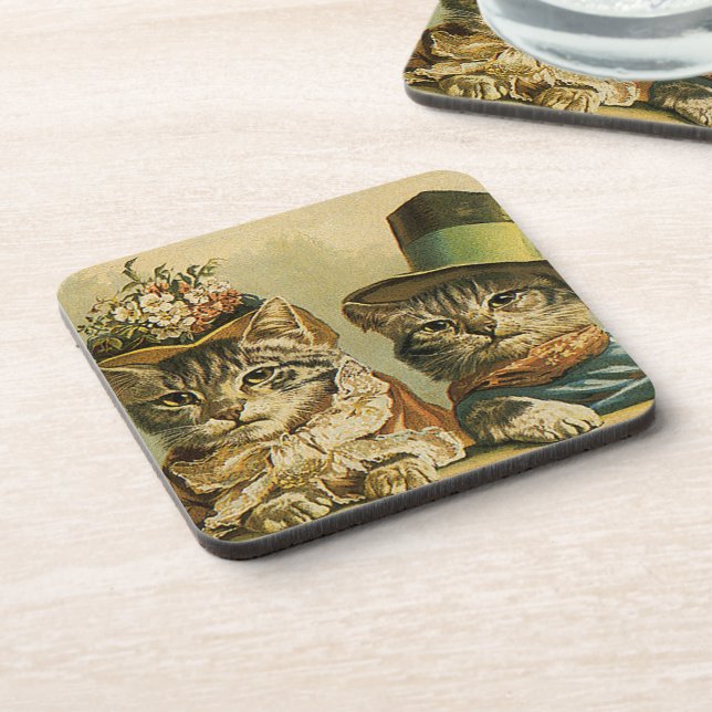 Dessous-de-verre Humour Rétro, Chatons Mariés Victoriens avec Chape (Côté gauche)