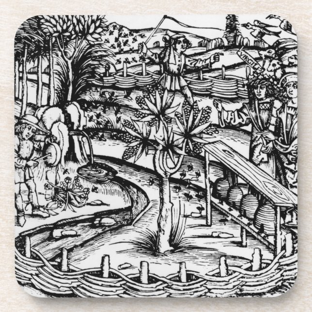 Dessous-de-verre Husbandsmen heureux tendant les abeilles, (Devant)