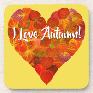 Dessous-de-verre I Love Automne!—Rouge Aspen Leaf Heart 1