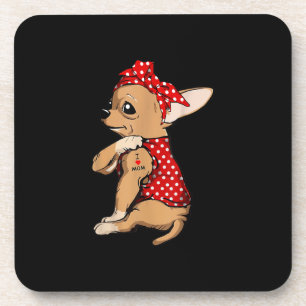 Dessous-de-verre I Love Maman Tattoo Funny Chihuahua Chien portant 