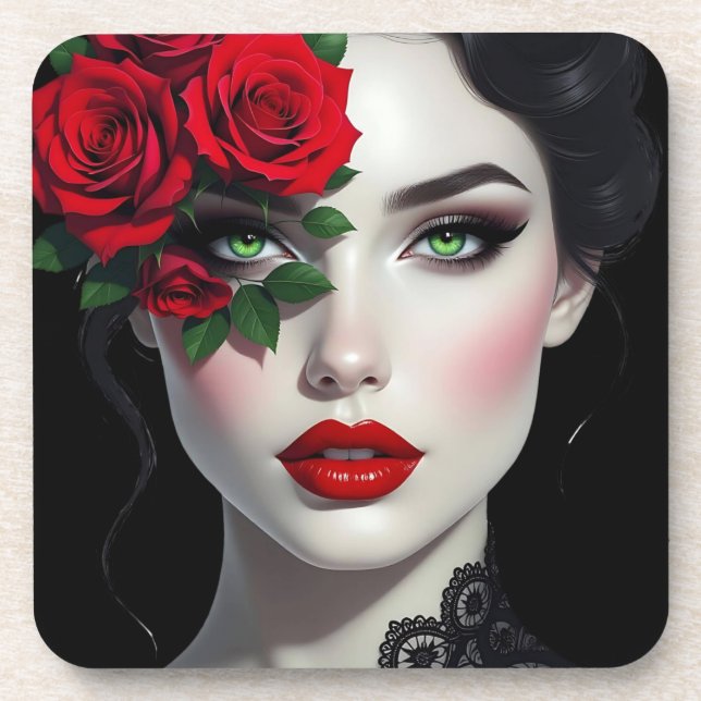 Dessous-de-verre I Love You | Beautiful Woman with Red Rose (Devant)