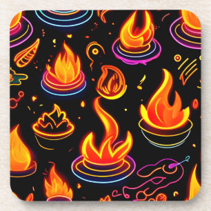 Dessous-de-verre Icônes de flamme brillantes sur toile foncée