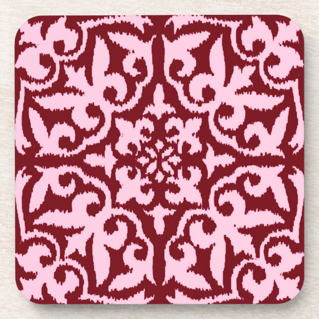 Dessous-de-verre Ikat damask pattern - Bourgogne et rose (Devant)