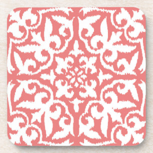 Dessous-de-verre Ikat damask pattern - Coral rose et blanc