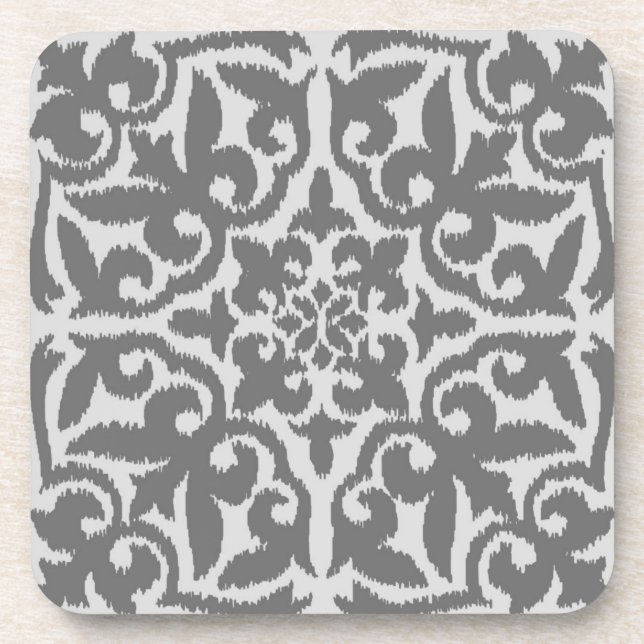 Dessous-de-verre Ikat damask pattern - gris clair et gris moyen (Devant)