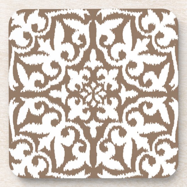 Dessous-de-verre Ikat damask pattern - Taupe Tan et Blanc (Devant)