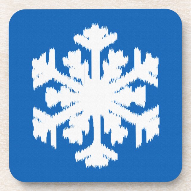Dessous-de-verre Ikat Flocon de neige - Bleu cobalt et blanc (Devant)
