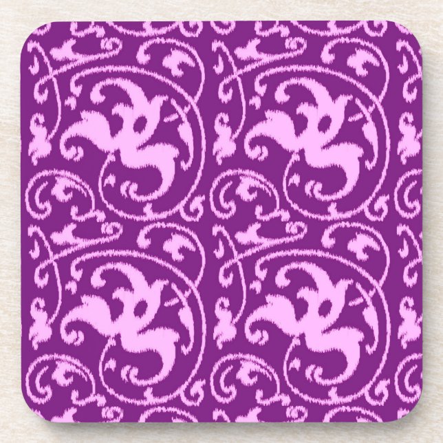 Dessous-de-verre Ikat Floral Damask - Orchidée et violet (Devant)