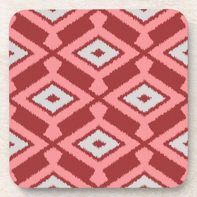 Dessous-de-verre Ikat Pattern - Burgundy, Grey and Coral (Devant)