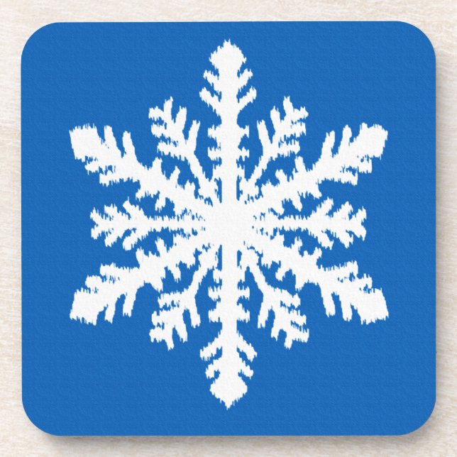 Dessous-de-verre Ikat Snowflake 1 de 4 - Cobalt bleu et blanc (Devant)