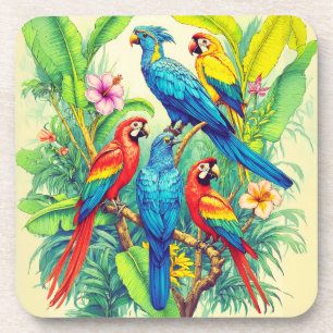 Dessous-de-verre Illustration botanique d'oiseaux tropicaux