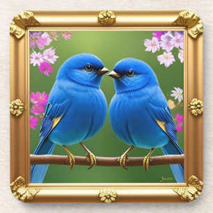 Dessous-de-verre Illustration colorée de deux oiseaux bleus