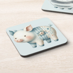 Dessous-de-verre Illustration Cottagecore de Cochon en Patchwork Bl