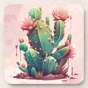 Dessous-de-verre Illustration de cactus rose et vert