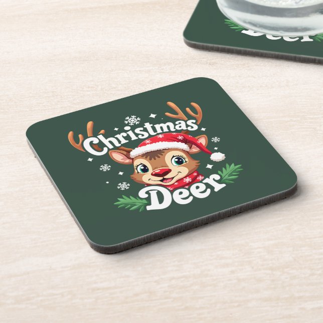 Dessous-de-verre Illustration de cerf de Noël mignon (Côté gauche)