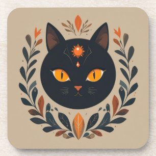 Dessous-de-verre Illustration de chat noir aux yeux vibrants