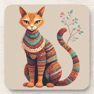 Dessous-de-verre Illustration de chat tribal bohème Design d'art fo