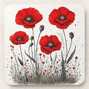 Dessous-de-verre Illustration de coquelicots rouges vibrants
