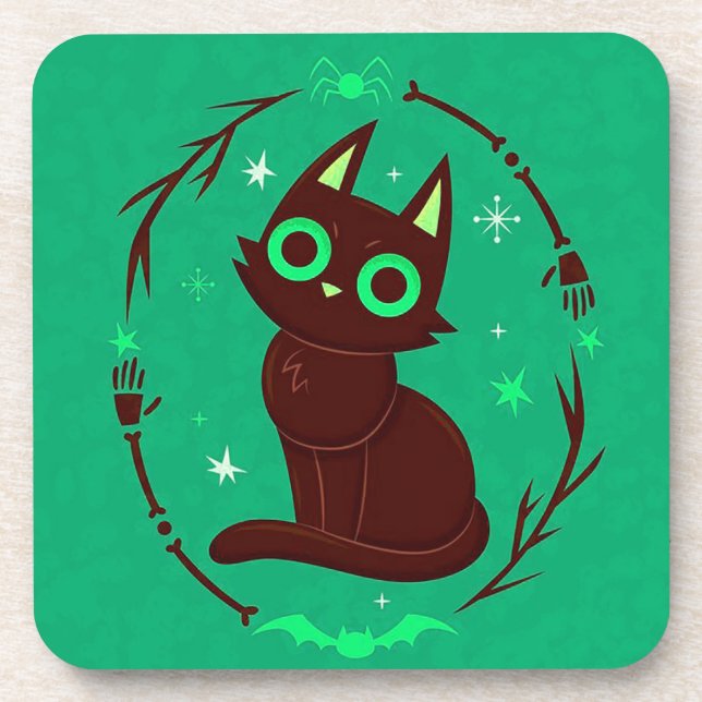Dessous-de-verre Illustration de dessin animé d'Halloween d'un chat (Devant)