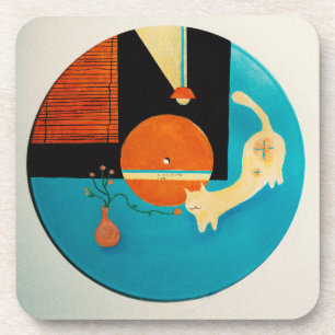 Dessous-de-verre Illustration de disque rétro de chat qui s'étire