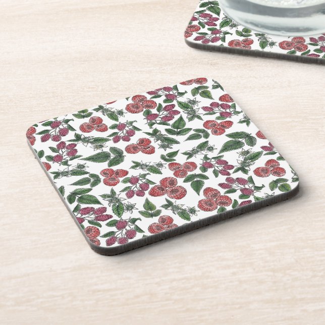 Dessous-de-verre Illustration de feuilles de framboise (Côté gauche)