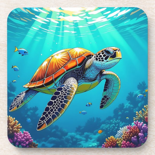 Dessous-de-verre Illustration de la tortue de mer (Devant)