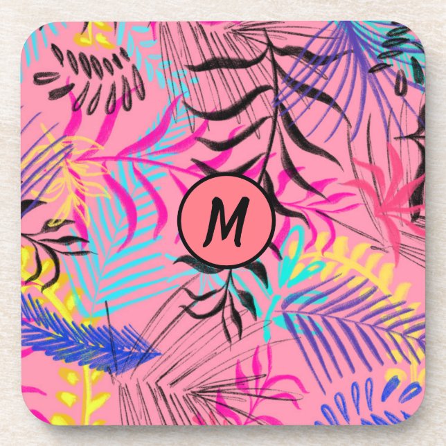 Dessous-de-verre Illustration de monogramme élégant Fleurs Abstrait (Devant)