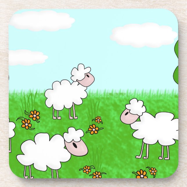 Dessous-de-verre Illustration de moutons mignons pour enfants (Devant)