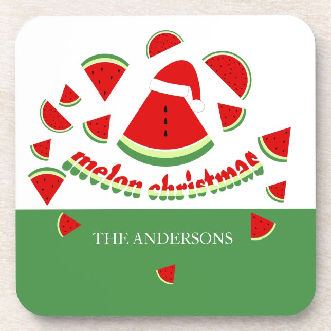 Dessous-de-verre Illustration de Noël mignonne Melon Joyeux (Devant)