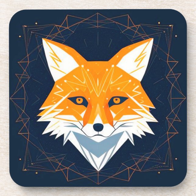 Dessous-de-verre Illustration de renard polygonal avec ornement cél (Devant)