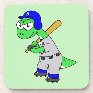 Dessous-de-verre Illustration D'Un Joueur De Baseball Brontosaurus.